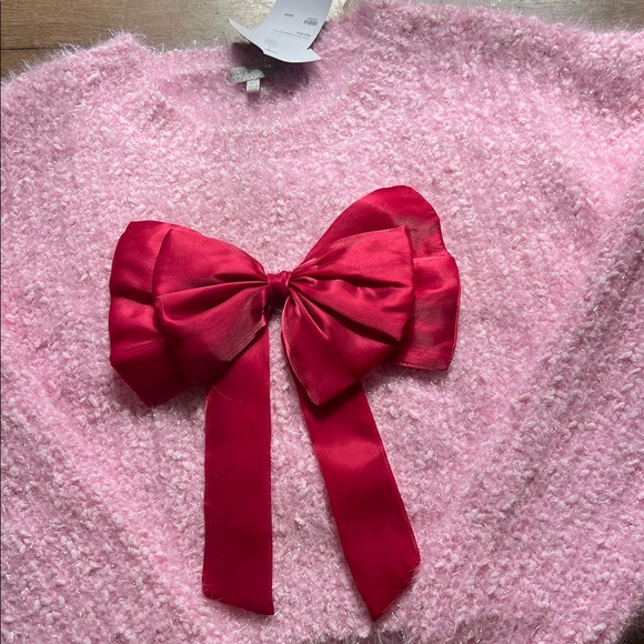 Simply Southern Pink Fuzzy Sweater with Red Bow - Picture 2 of 3